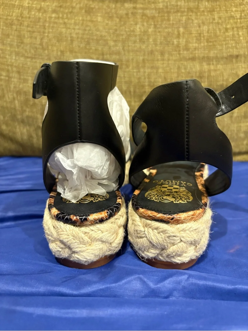 Vince Camuto Leopard Print Espadrille Wedge Sandals with Black Straps